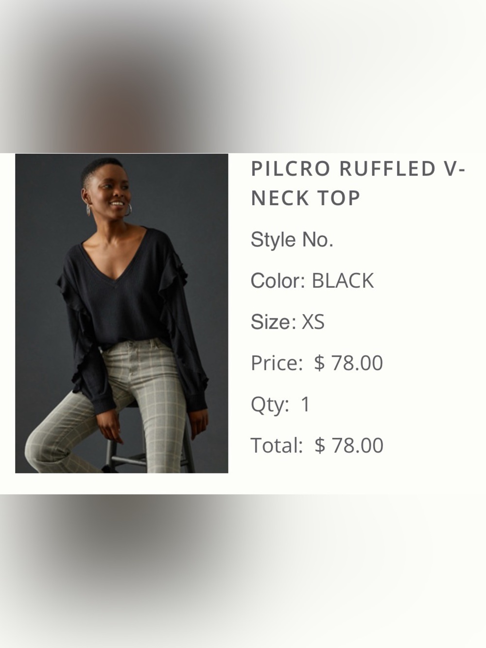 Anthropologie Pilcro V-Neck Black Ruffle Sleeve Top